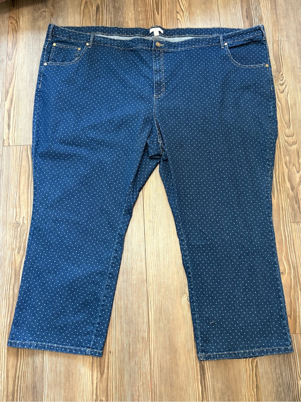 Woman Within Polka Dot Jeans 40W Blue Denim Crop Capris Plus Size Stretch Y2K